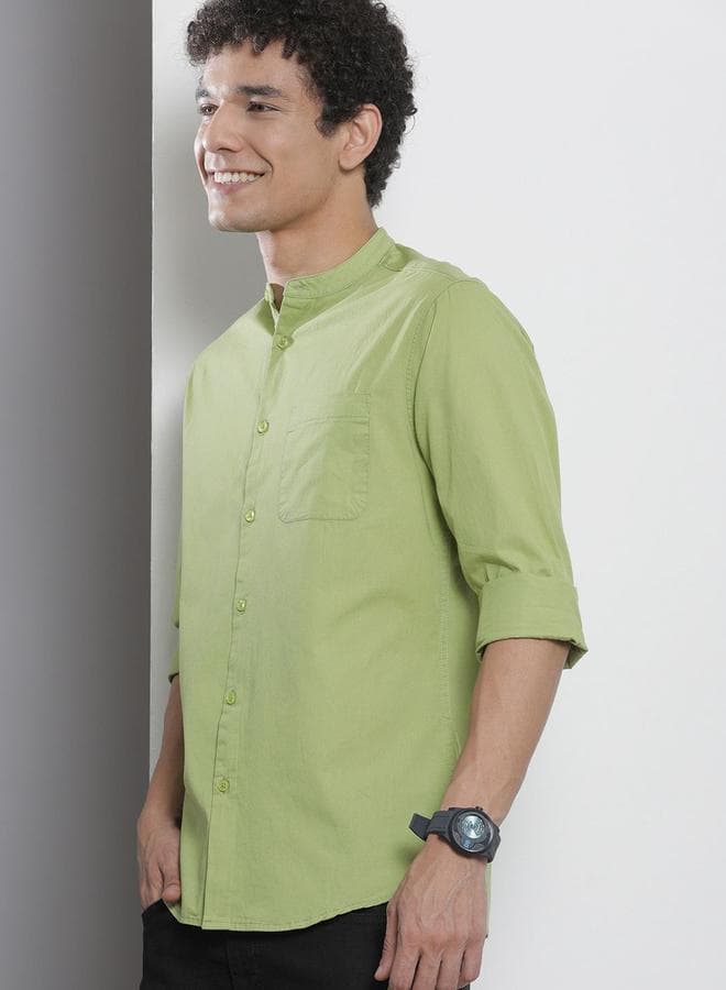 Men Green Mandarin Collar Shirt