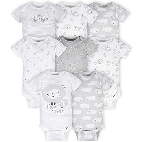 Gerber Baby 8-Pack Short Sleeve Onesies Bodysuits, Sheep Grey, 3-6 Months