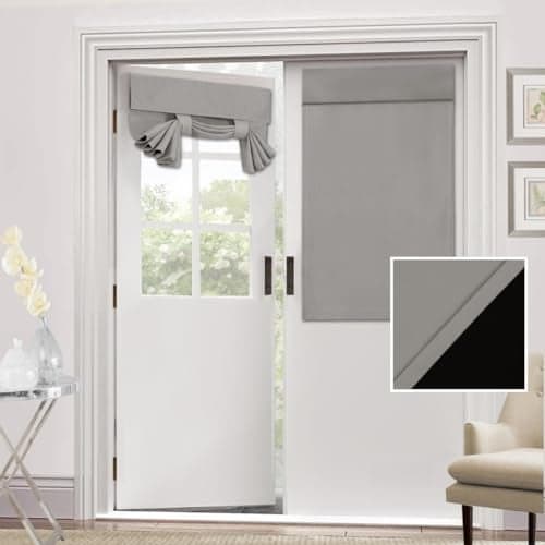 HVERSAILTEX 100 Blackout French Door Curtain Privacy French Door Blinds Light Blocking Curtain for Sliding Glass Door Thermal Insulated Tie Up Shade 26x40 Inches 1 Panel Dove Grey