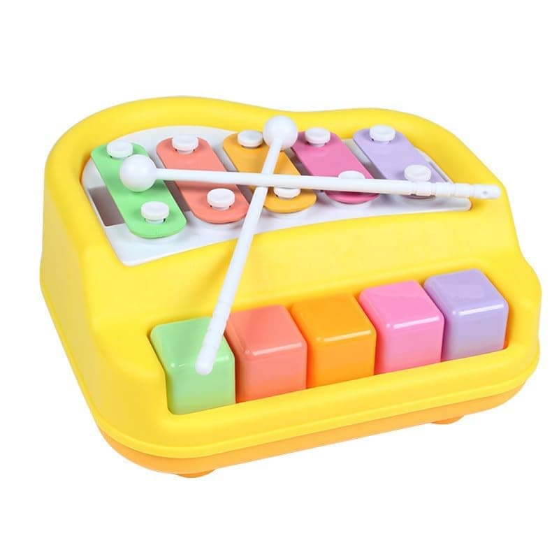 2 in 1 Xylophone for Toddlers Baby Xylophone Piano Toy with 5 Multicolored Key Scales and Two Mallets for Kids Educational Musical Learning Instruments Toy for Boys and Girls Yellow