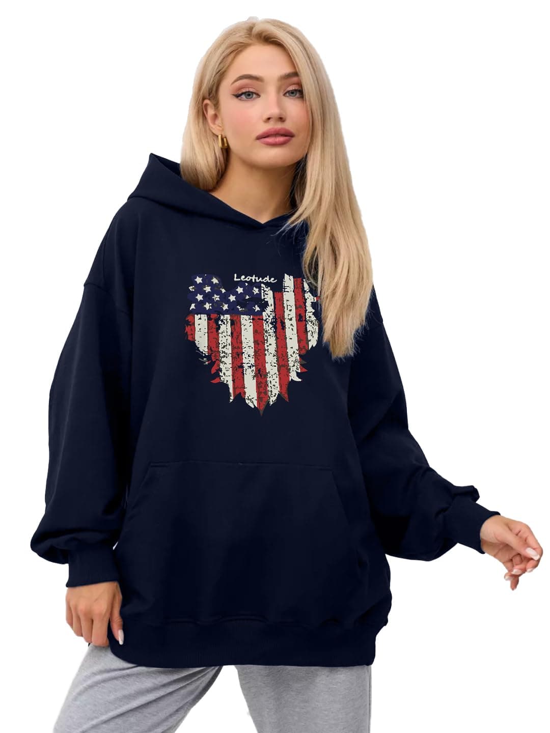 LEOTUDE Loopknit Women's Loose Fit Full Sleeve Hooded Neck Sweatshirt (GRL_W88_AMERICN_NVY_U2_P_Navy_S)