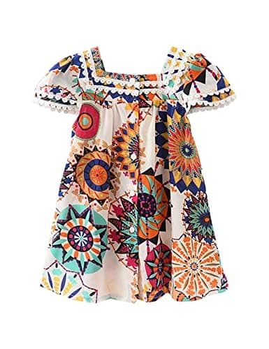 Hipea Toddler Baby Girl Clothes Bohemian Sleeveless Flower Princess Floral Formal Kids Summer Dress Skirt(Sunflowers, 1-2T)