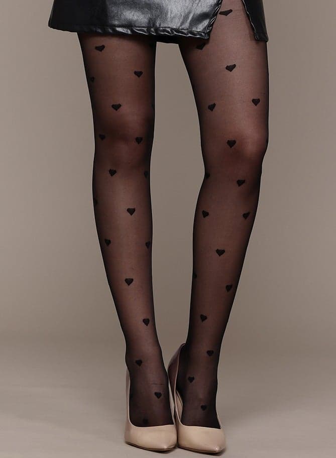 Zoriworld Heart Sheer Black Stockings for Women - One Size