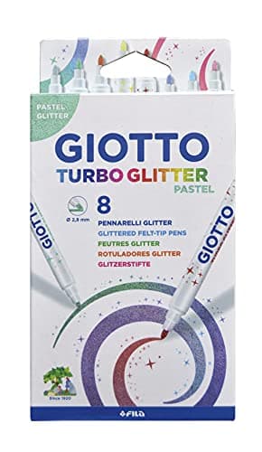 Giotto Turbo Glitter Ink Felt Tip Fibre Pens Super Washable Fine Tip Nib 28mm 8 Pastel Colours Ideal for Children Parties and Schools