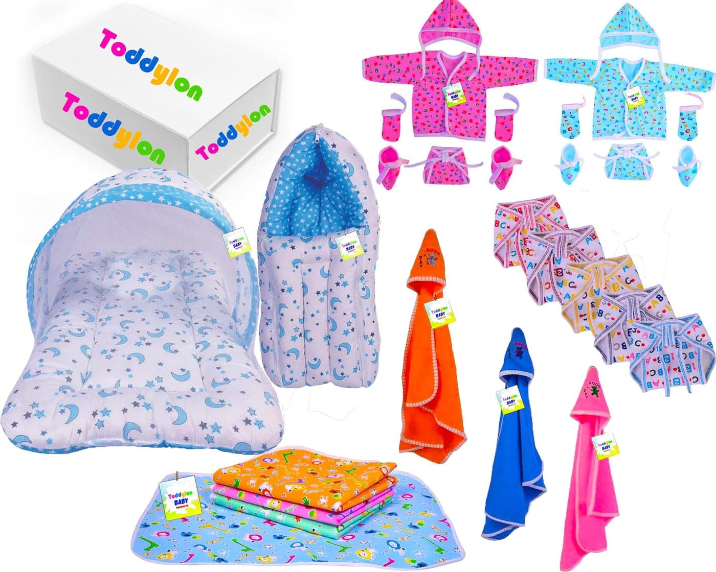 Toddylon New Born Baby Essentials Kit 24 Combo Set (0–6 Months) | Newborn Baby Hospital Bag Kit | Infant Combo Set for New Born | Newborns Baby Dress & Clothing Set | Infants Essentials Kit