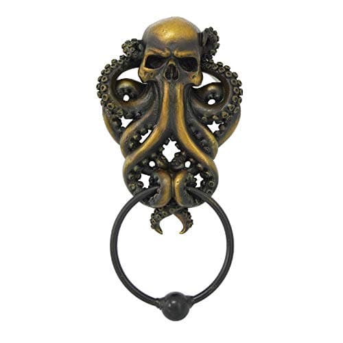 Pacific Giftware Decorative Octopus Skull Monster Resin Door Knocker with Cast Iron Knocker Wall Sculpture
