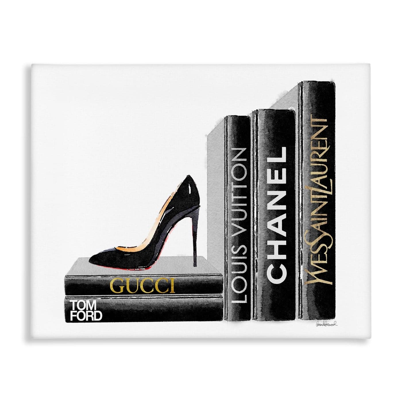 Stupell Industries High Fashion Black Book Shelf with Stilettos Heel Canvas Wall Art 16 x 20 Design by Artist Amanda Greenwood