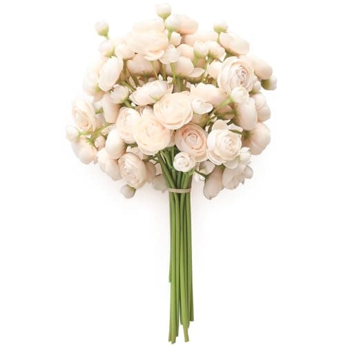 Floroom Ranunculus Artificial Flowers 18 Pcs Champagne Faux Silk Mini Ranunculus Bulk Fake Wedding Filler Flowers for DIY Cream Bouquets, Centerpieces, Bridal Shower Decorations & Arrangements