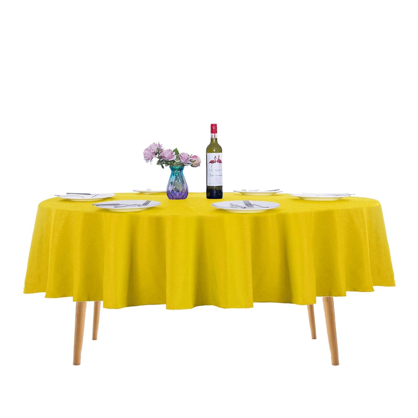 Ascoza 2pack 70 Inch Yellow Round Tablecloth in Washable Polyester Fabric for WeddingBanquetRestaurantParties