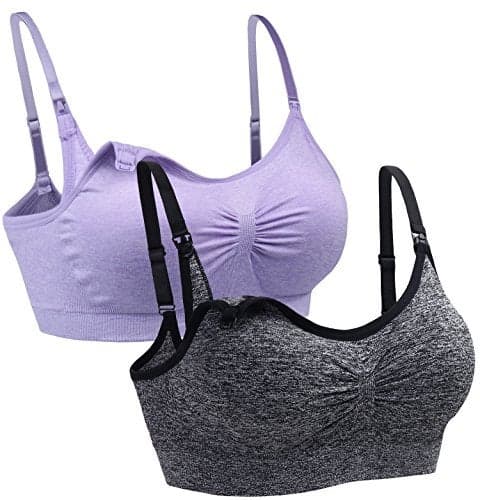 Suekaphin 2PACK Nursing Maternity Bra for Pregnancy Women Breastfeeding Comfortable Sleeping with Extenders,Heather(Gray+Lightpurple),Medium