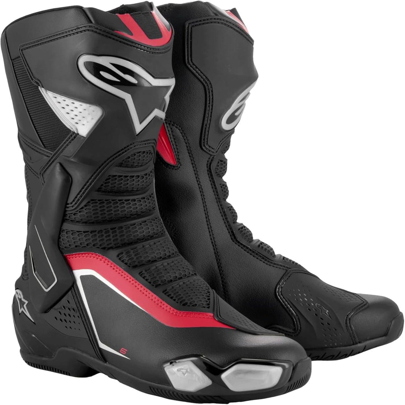 Alpinestars SMX-6 V3 Motorcycle Boots - CE Certified, High-Speed Protection & Comfort, Black/Silver/Red