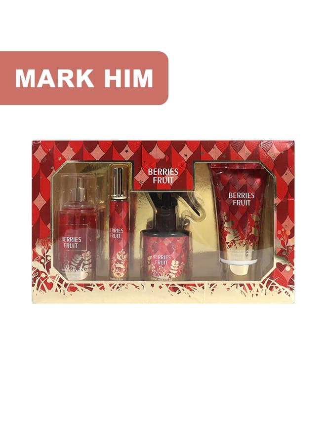 Women's Ultimate Fragrance Ritual Gift Set, Body Mist 88ml, Perfume 20ml, Hair Fragrance 100ml, Body Lotion 90ml, Luxurious Scented Self-Care Gift for Her, Berries Fruit