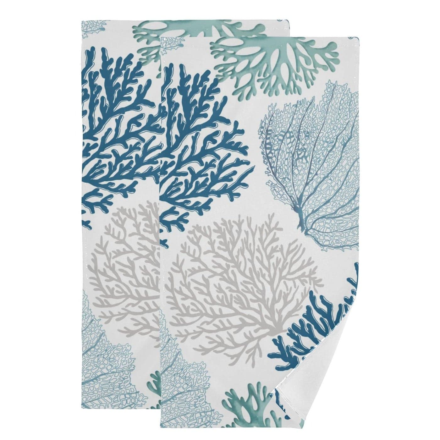 PATINISA Nautical Blue Coral Hand Towels for Bathroom Set of 2 Coastal Teal Beige Coral Soft Absorbent Ocean Theme Kitchen Dish Towels Decorative Bathroom Towels for FaceHairGuestGymSpa 14x28