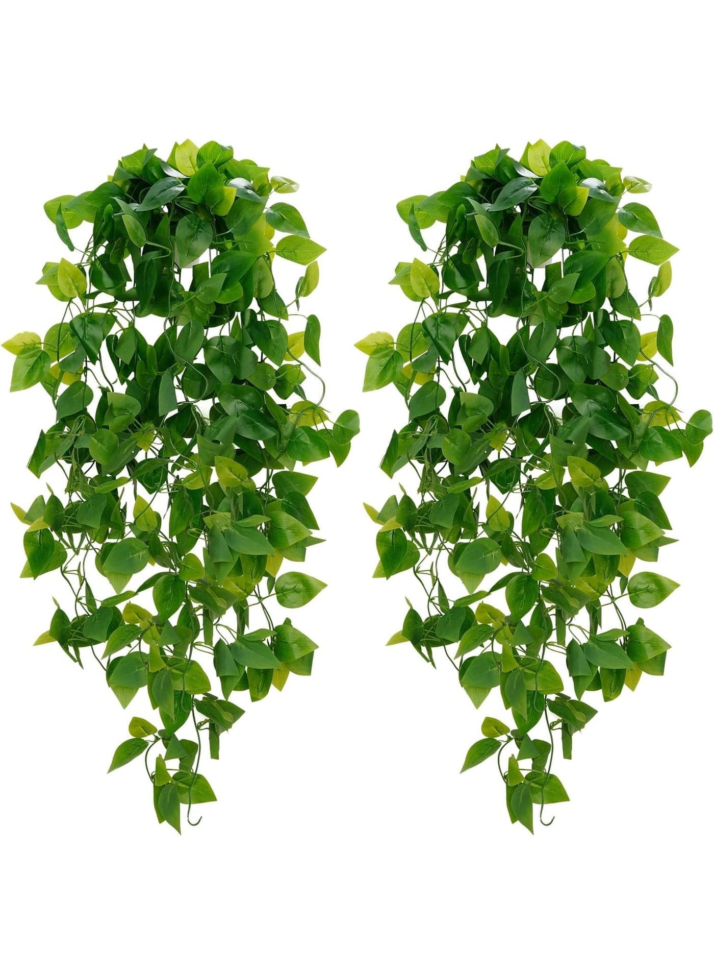 Fake Hanging Plants, 2pcs Artificial Hanging Plant, Faux Pothos Vines Hanging Plant Greenery for Wall Home Living Room Indoor Outdoor Decor (No Baskets)