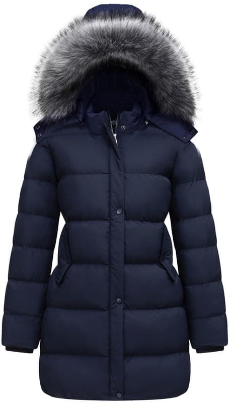 GGleaf Women's Winter Jacket Windproof Quilted Puffer Jacket Long Coat with Hood Navy XX-Large