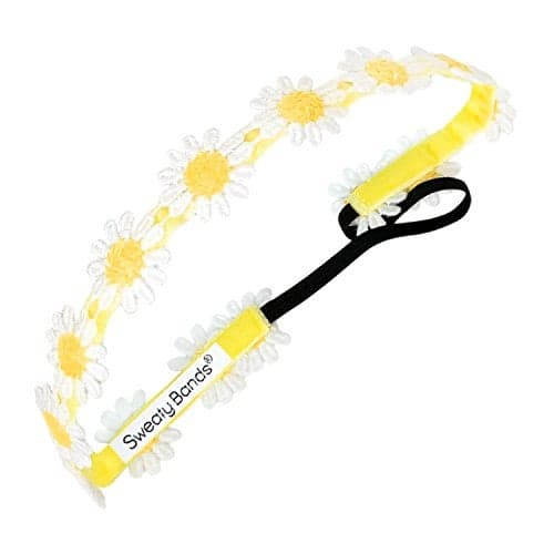 Sweaty Bands Womens Girls Headband - Non-Slip Velvet-Lined Fashion Hairband - Daisy Chain Yellow