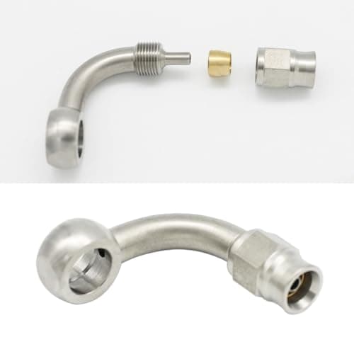 KRD PERFORMANCE Stainless Steel 90 Degree Brake Hose End Fitting Banjo Eye Hole Diameter 102mm M10 to AN3 PTFE Brake Hose Line With Brass Olive
