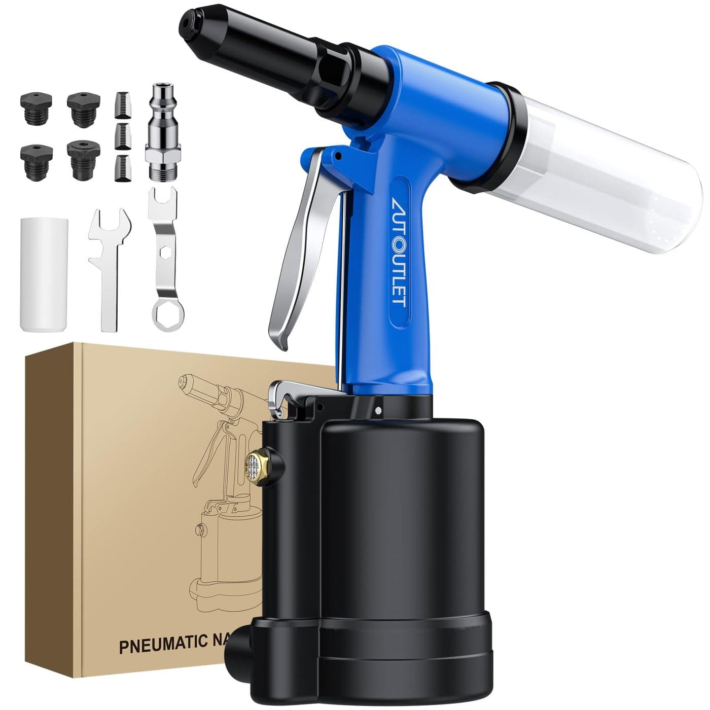 AUTOUTLET Pneumatic Rivet Gun Kit HeavyDuty Riveter 4 Sizes Air Hydraulic Riveting Tool for Manufacturing Fields