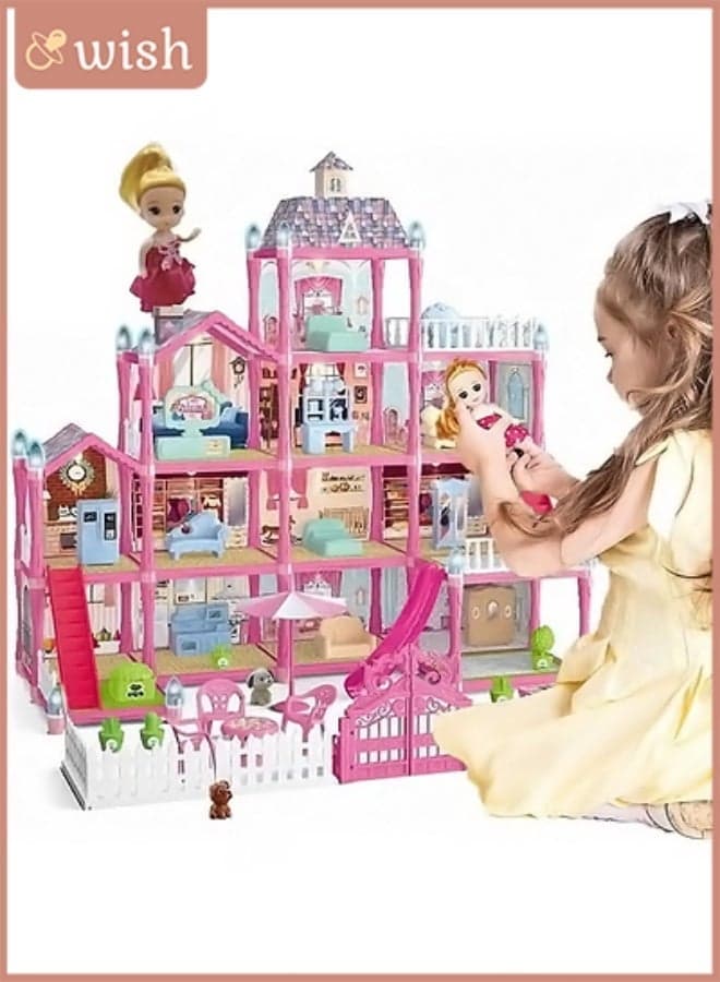 Dollhouse,Dream House for Girls Pretend Toys-4 Story 13 Rooms Dollhouse,Toddler Playhouse DIY Building Kids Gift for for 3-10 Year Old Girls.
