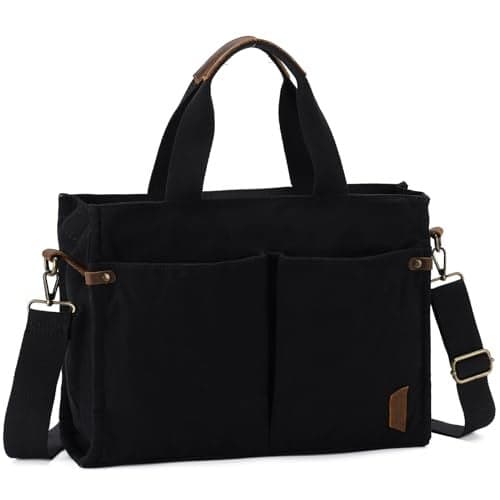 VASCHY Canvas Tote Bag for Women, Casual Sturdy Work Satchel Teachers Tote Purse with Zippers Pockets Crossbody Shoulder Bag Black