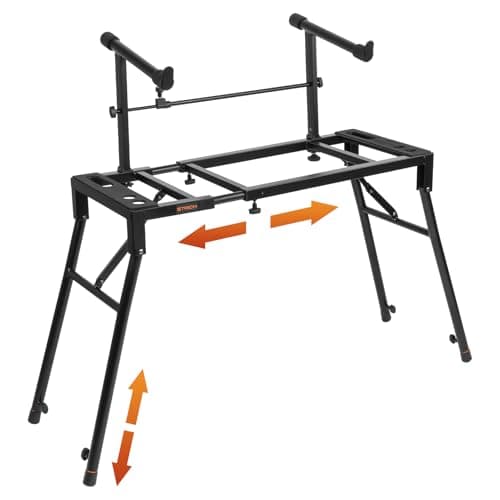 STRICH Dual Piano Keyboard Stand with 2nd Tier - Adjustable and Portable 2 Tier Music Stand for Synths and Electric Digital Keyboards - Fits 54 61 88 Key Pianos