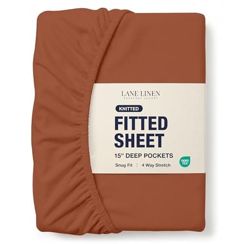 Full Size Bed Fitted Sheet - Cozy Jersey Knit, 4 Way Stretch - 100% Polyester Bottom Sheet – Secure Fit for 8" - 15" Mattresses - Great for Fall Home Decor - Machine Washable & Fade Resistant - Rust