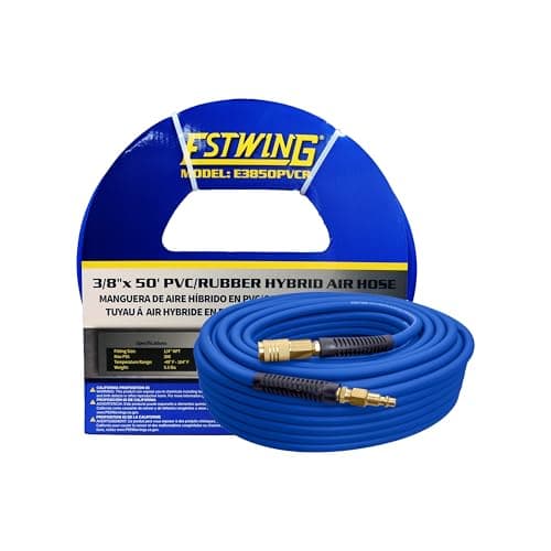 Estwing E3850PVCR 3/8" x 50' PVC/Rubber Hybrid Air Hose with 1/4" Brass Fittings , Blue