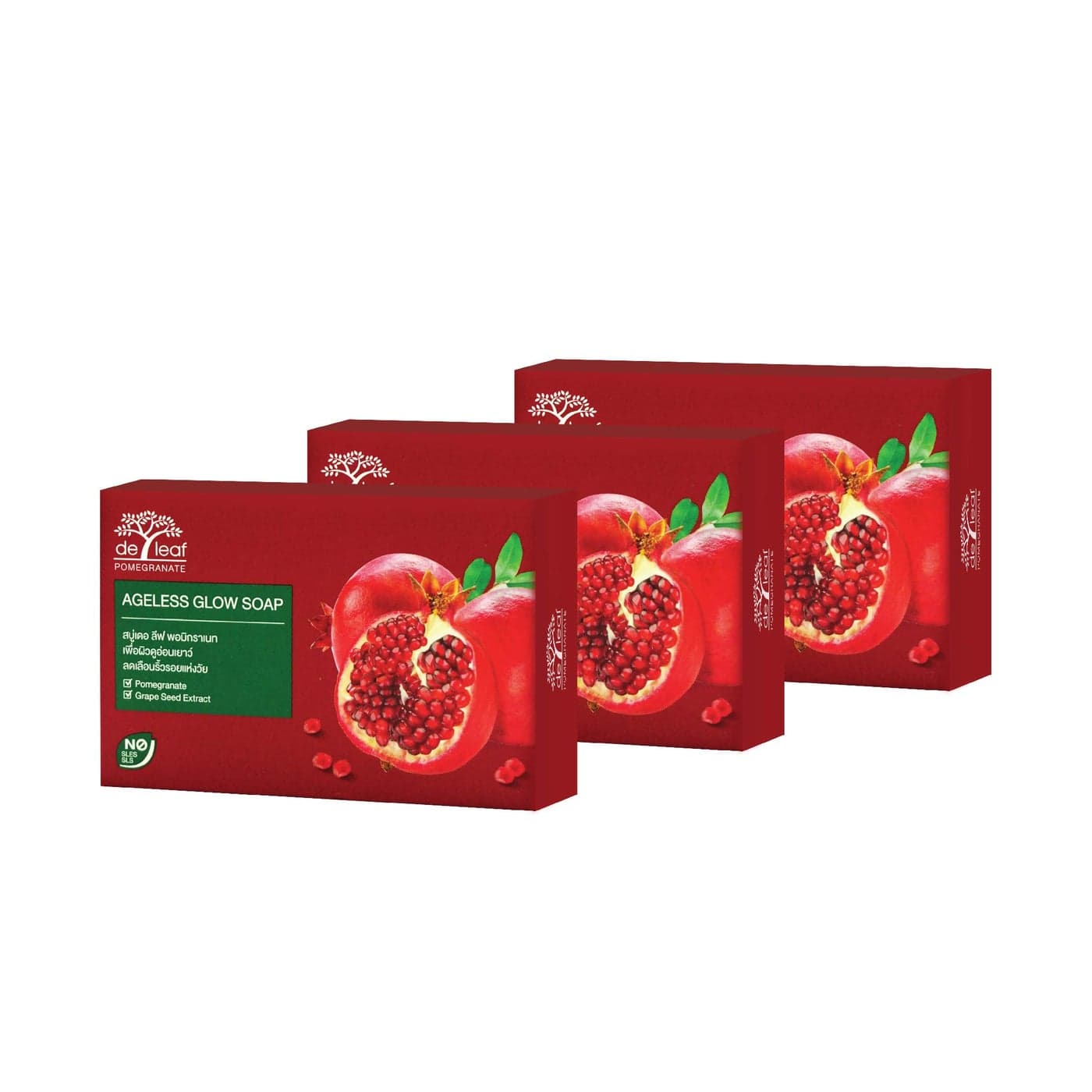 DE LEAF THANAKA Natural Pomegranate Bar Soap Vitamin E Anti Aging Ageless Glow Youthful Beauty Deep Cleansing Hydration Moisturize Clean Face Facial Body Skin Soap 100 g 3 Pack Count Pomegranate