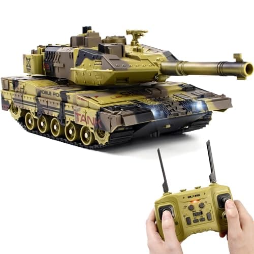 Supdex 124 RC Tank 24Ghz Remote Control Army Tank with 360Rotating Turret Auto Demo Sound Smoke Light Military Vehicles Model Gift for Boys 68