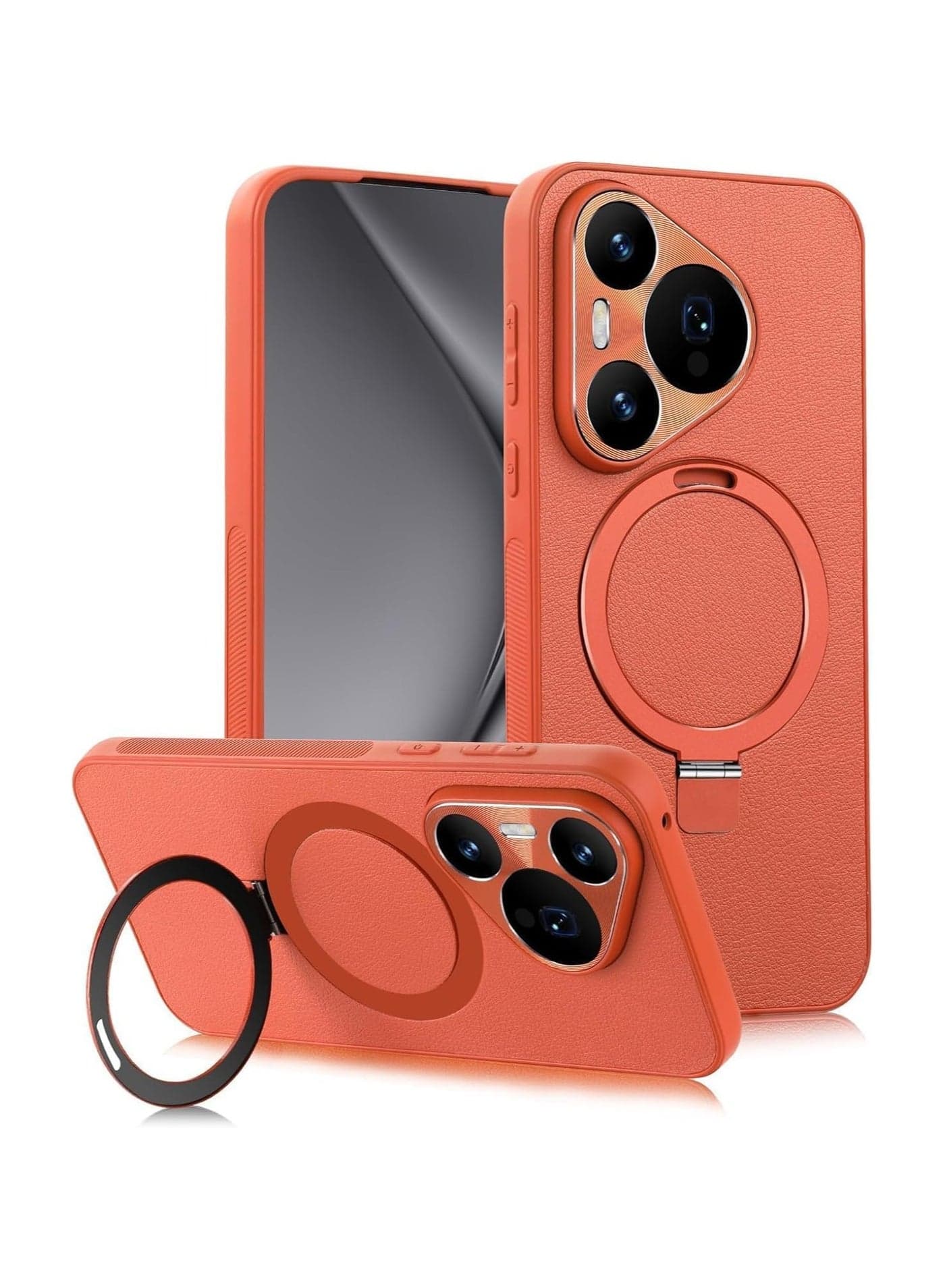 Leather Case for Huawei Pura 70 Pro, Magnetic Ring Holder Kickstand Protective Phone Cover Full Lens Protection,Seismic and anti drop measures