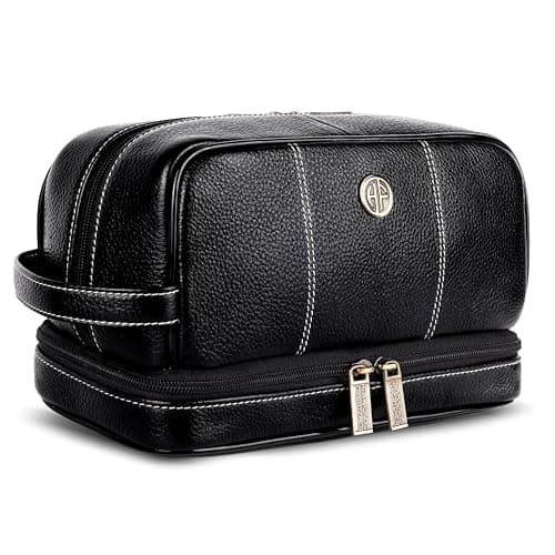 Hammonds Flycatcher Genuine Leather Toiletry Bag for Men and Women Cosmetic Organizer Bag, Travel Organizer Pouch, Shaving Kit Bag for Men Toiletry Pouch for Men with Multiple Pockets - Black