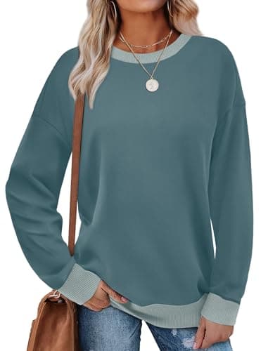 Saloogoe Womens Tops Casual Loose Shirts Long Sleeve Soft Comfy Sweatshirts Lightweight Cadetblue L
