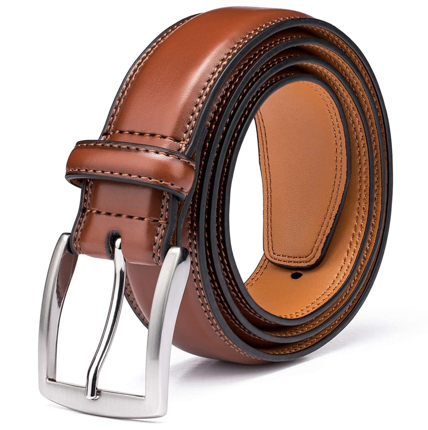 KM Legend Mens Genuine Leather Dress - Classic & Fashion For Work Business And Casual Belt, Essential Brown, 36 US