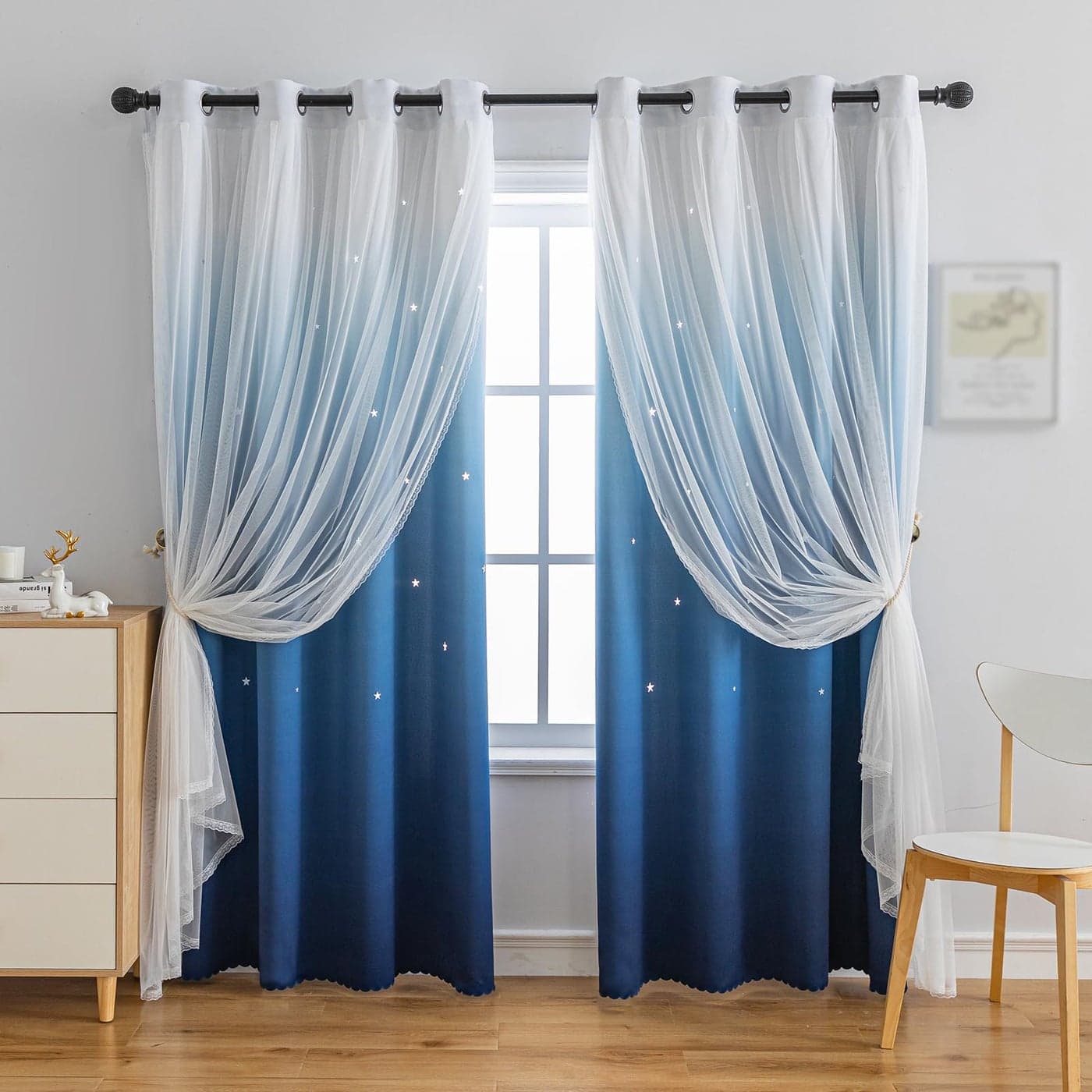 Anytime Dream Star Blackout Curtains for Kids Rooms Girl Princess Curtain for Daughter Bedroom Window Dark Blue1 PanelW52 x L63inch