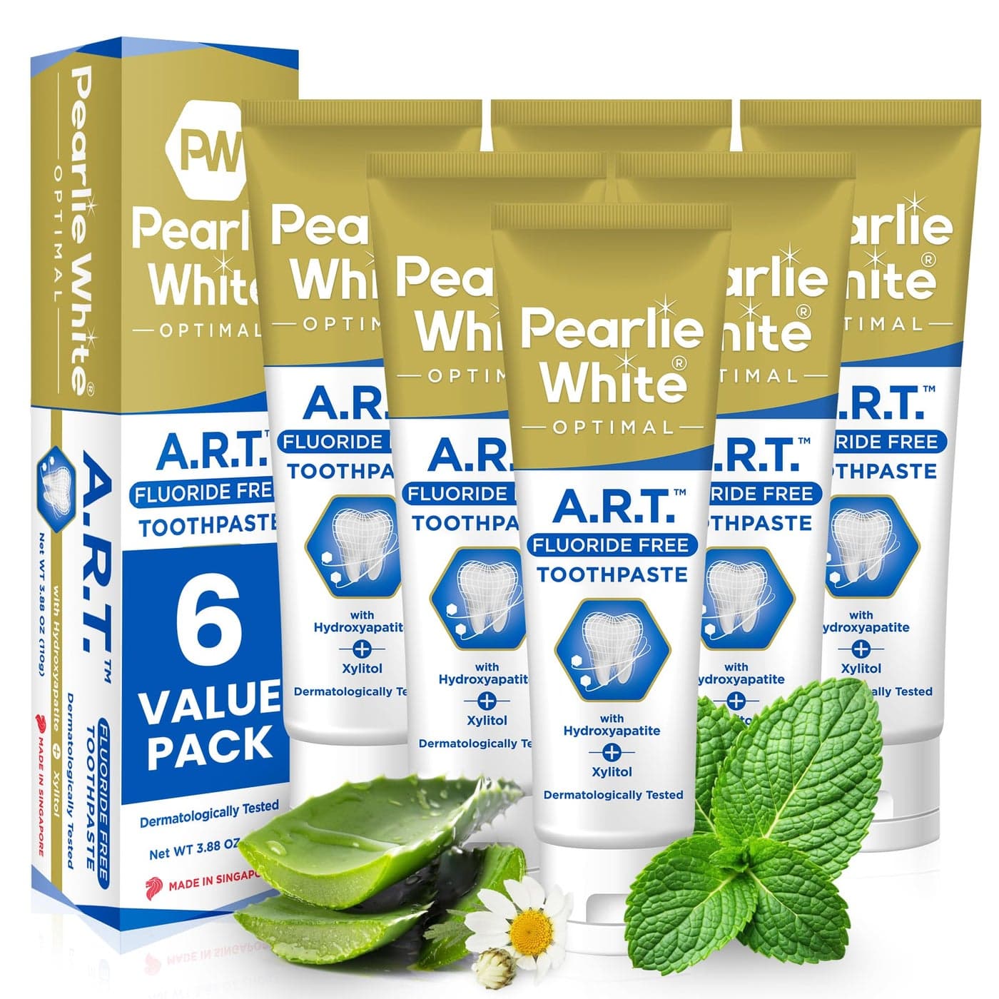 Pearlie White Active Remineralization Fluoride Free Toothpaste 38oz110gm Remineralizing Toothpaste for Tooth Enamel Repair Helps Remove Stains Contains Hydroxyapatite and Xylitol Pack of 6
