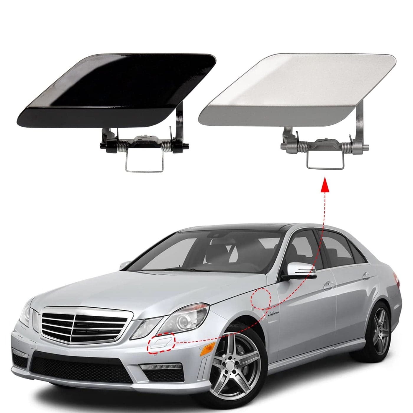 CZShiYue Front Bumper Headlight Washer Nozzle Cover Cap Fit for Mercedes Benz EClass W212 E300 E350 E400 E550 2008 2009 2010 2011 2012 2013 2128600108 2128600208 Silver Right Passenger Side