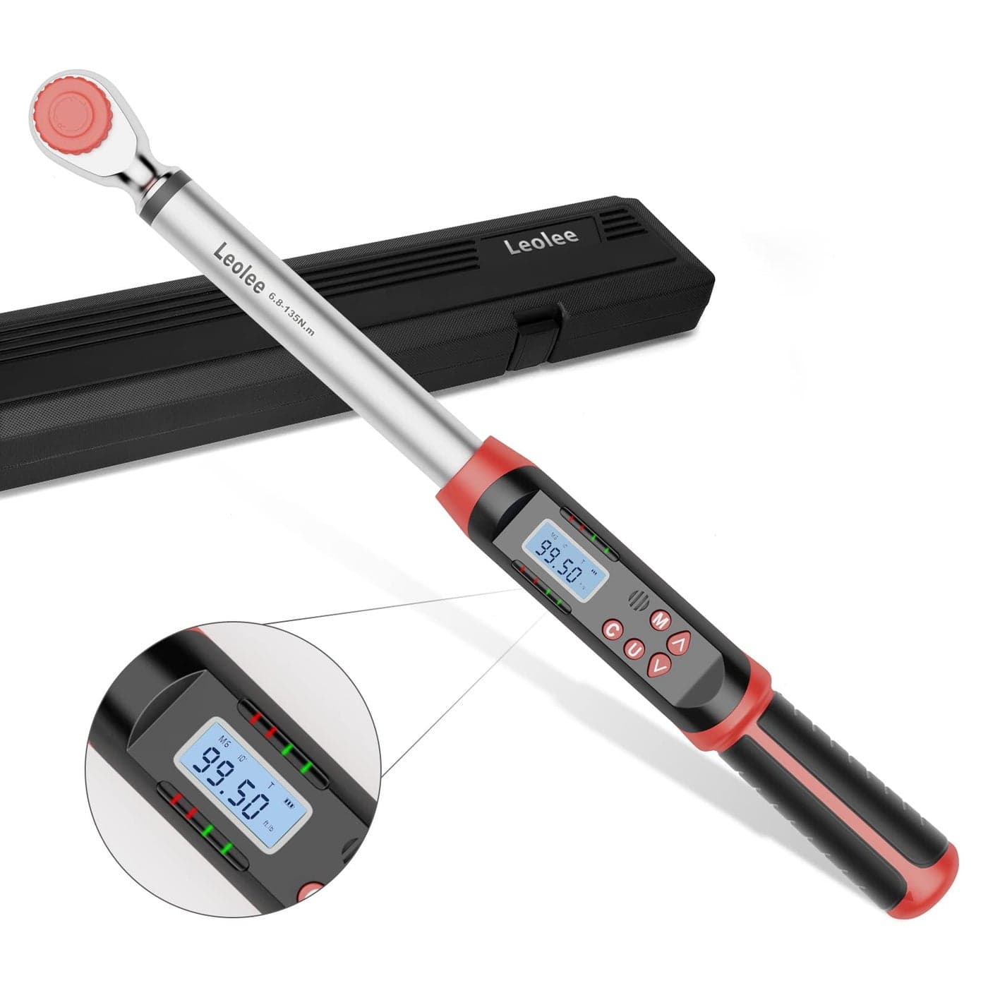 Leolee 38Inch Drive Digital Torque Wrench with Angle 5995 FtLb68135 Nm Electronic Torque Wrench with Preset Value LED Flash Notification for Bike Motorcycle Car