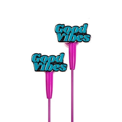 DCI in-Ear Headphones, Good Vibes Sentiment Earbuds, Pink Cord, 3.5mm Socket, Smartphone, Laptop, Tablet Compatible