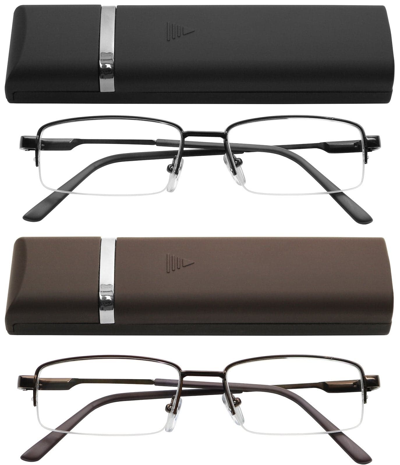 Reading Glasses 2 Pair Black and Brown with Cases Ultra Thin Lightweight Spring Hinge Glasses for Reading for Men and Women 175