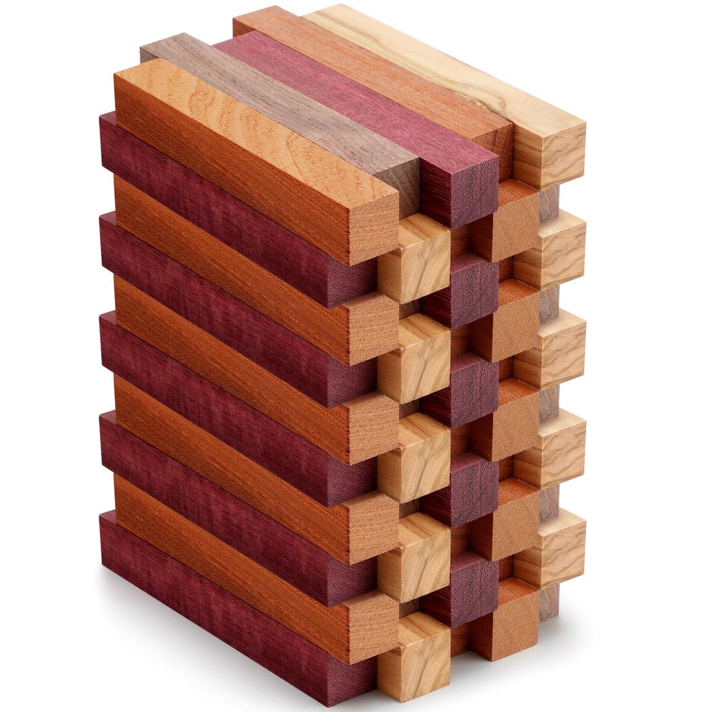 Qilery 50 Pcs Exotic Wood Pen Blanks Turning Supplies DIY Crafts Pen Turning Kit Black Walnut Cherrywood Peltogyne Zebrawood Bubinga 5 x 34 x 34 Inch