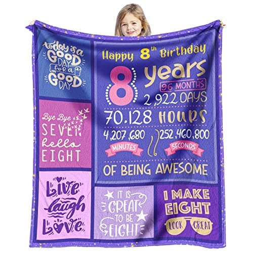 Yufrtck 8 Year Old Girl Birthday Gift - Birthday Gifts for 8 Year Old Girls - 8 Yr Old Girl Gift Ideas - 8 Yr Old Girls Bday Gift Throw Blanket 60 x 50 inch - 8th Bday Decorations for Teen