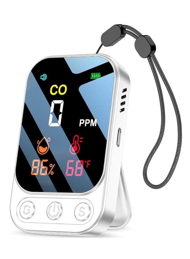 Carbon Monoxide Detector with Intelligent Alarm Function, 3-in-1 CO Detector Moisture/Temperature/Carbon Monoxide Concentration, Portable Rechargeable CO Warner for Household/Motorhome/Camping