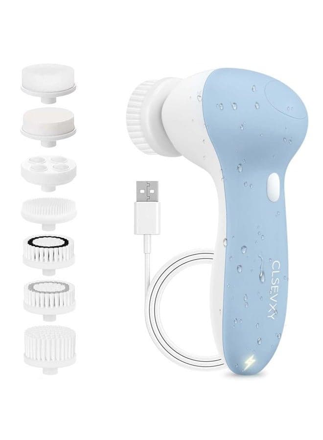 Rechargeable Facial Cleansing Spin Brush Set with 7 Exfoliating Brush Heads - Complete Face Spa System - Advanced Microdermabrasion for Gentle Exfoliation and Deep Scrubbing
