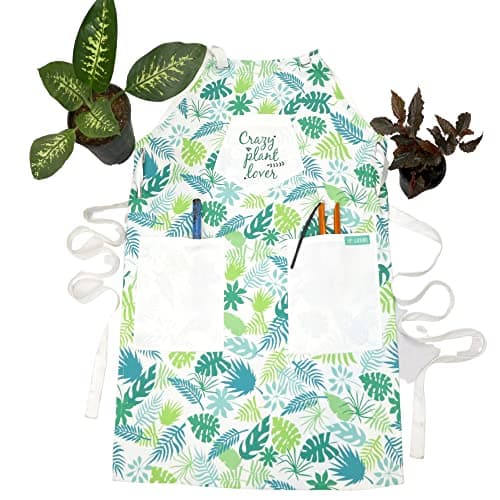 Lazy Gardener Monstera Print Garden Apron with Multiple Pockets for tools(Free-size & Water-repellent Apron) | Great Gardener Gift Idea for Men & Women