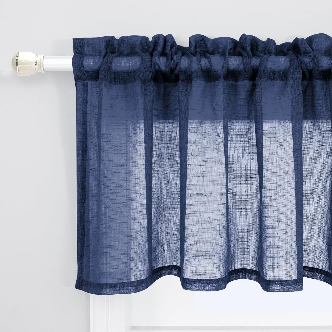 KOUFALL Navy Blue Valances for WindowsSheer Linen Look Valance Curtains for Kitchen BathroomDark Blue