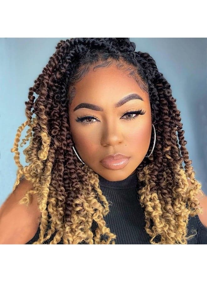 Passion Twist Hair 14 Inch 8 packs Pre-twisted Passion Twist Crochet Hair for Black Women Pre-looped Crochet Braids Bohemian Twists Synthetic Braiding Hair Extensions(12Strands/Pack,T1B/30/27#)