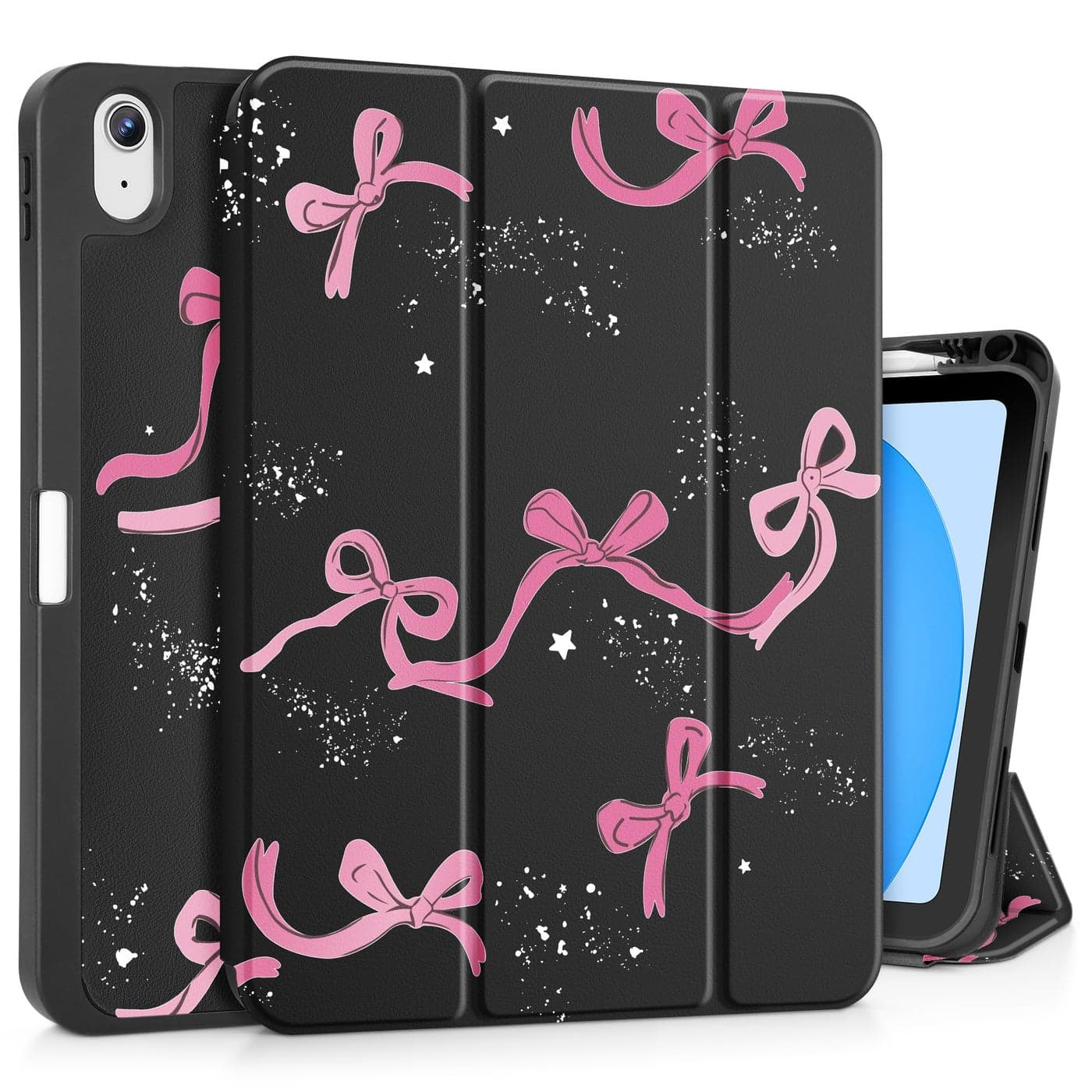 Tuiklol Case for iPad 11 inch A16 Chip 2025 Generation 11th iPad 109 inch 2022 10th GenerationSlim Stand Hard Case Pencil Holder with TPU Back Cover Trifold Stand Auto WakeSleep Bow