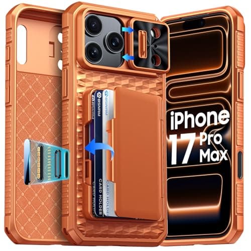 BSNRM for iPhone 17 Pro Max Case Wallet, Built-in Card Holder (4-5 Cards), RFID Blocking,Camera Control Button, Slide Camera Cover, Shockproof Rugged Phone Case for iPhone 17 Pro Max, Cosmic Orange