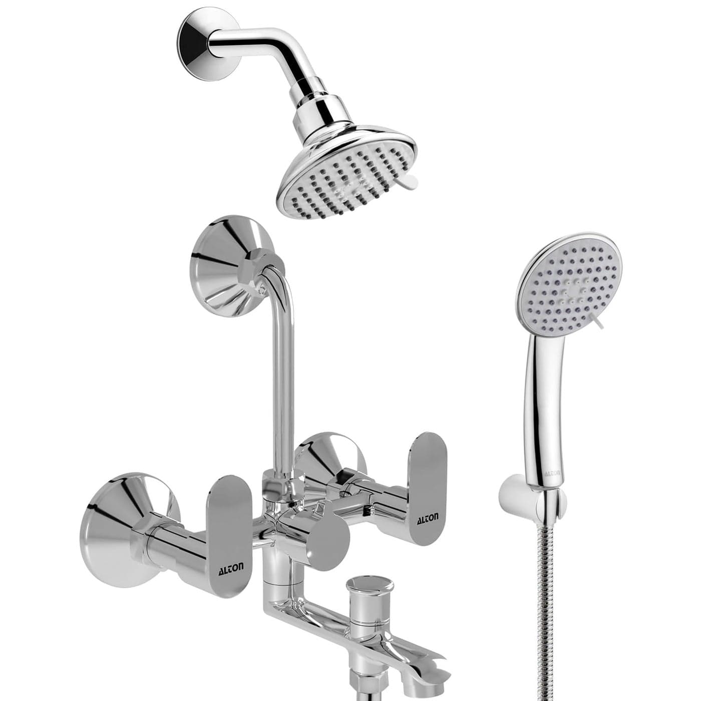 ALTON AXN9530 Brass 3IN1 Wall Mixer With 3Function 4INCH Overhead Hand Showers Set Chrome Finish