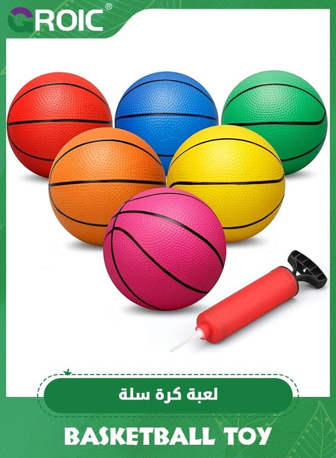 5 Pack 6" Basketball Set with Pump,PVC Basketballs for Mini Basketball Hoop,Children's Rubber Basketball, Teenage Basketballs,Fun Sports for Kids